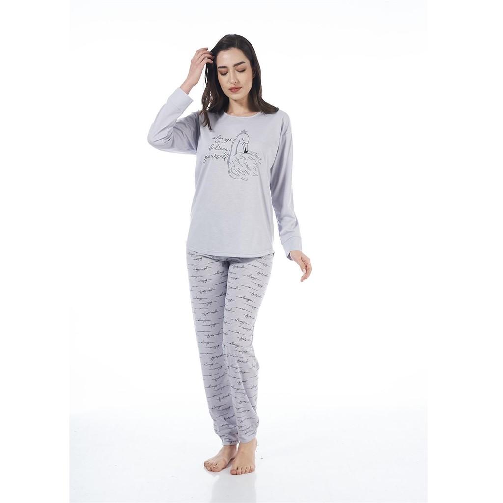 

Женский пижамный комплект из вискозы с длинными рукавами и узором Estiva S серый
