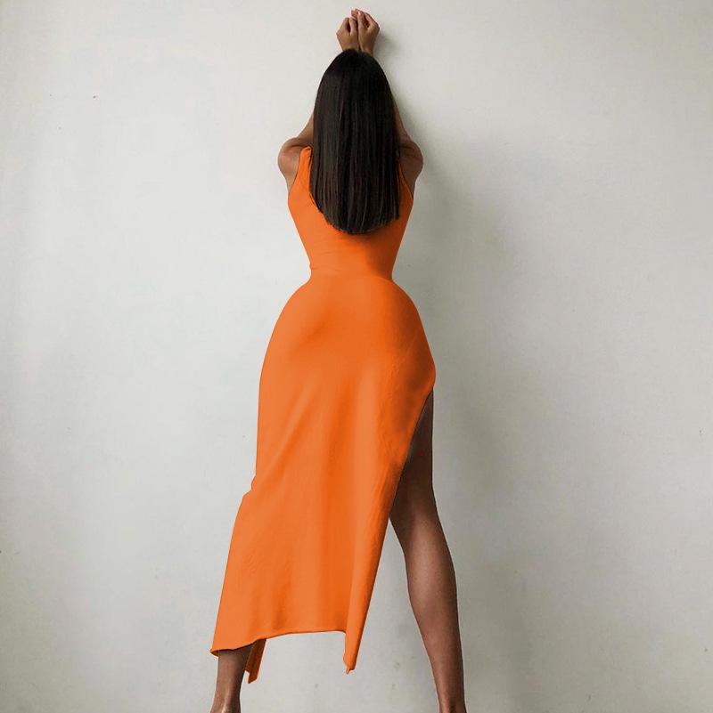 2025 Women's Fashion Round Neck Sleeveless Slim Fit Slit Midi Dress