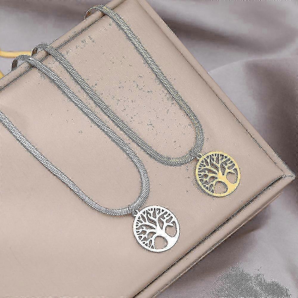 Simple stainless steel Tree of Life snake bone chain clavicle necklace, gold