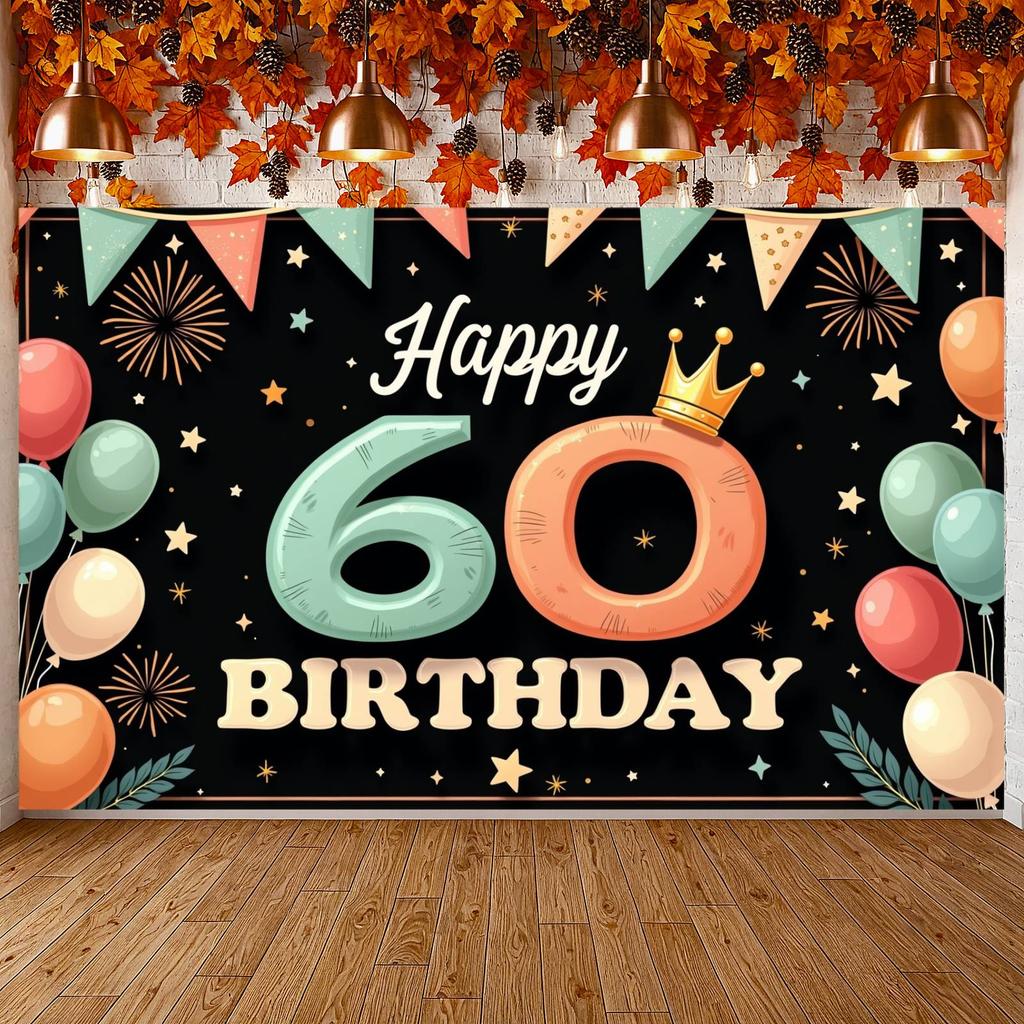 Happy 60 Birthday Banner Macaron Color Scheme Birthday Party Background Birthday Banner Crown Decoration For Friend Family