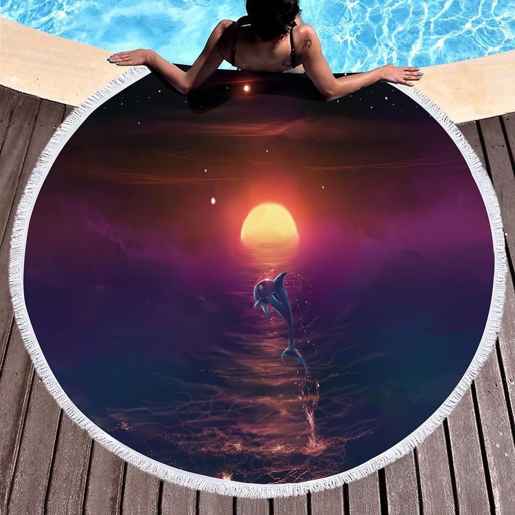 Oil Painting Round Beach Towel,Night Sky Star Moon Print Sand Resistant Beach Blanket,Absorbent Quick Dry Pool Towel Picnic Mat