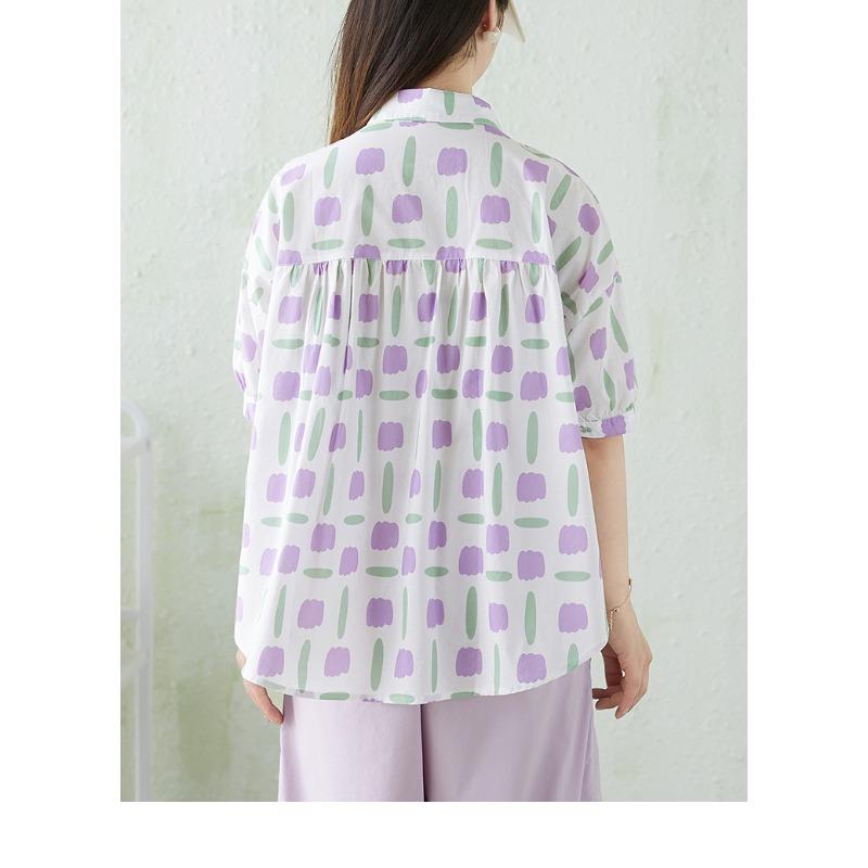 DIMANAF 2026 Plus Size New Summer Women Blouse Shirt Short Sleeve Fashion Print Floral Casual Loose Cotton Lady Tops Shirts