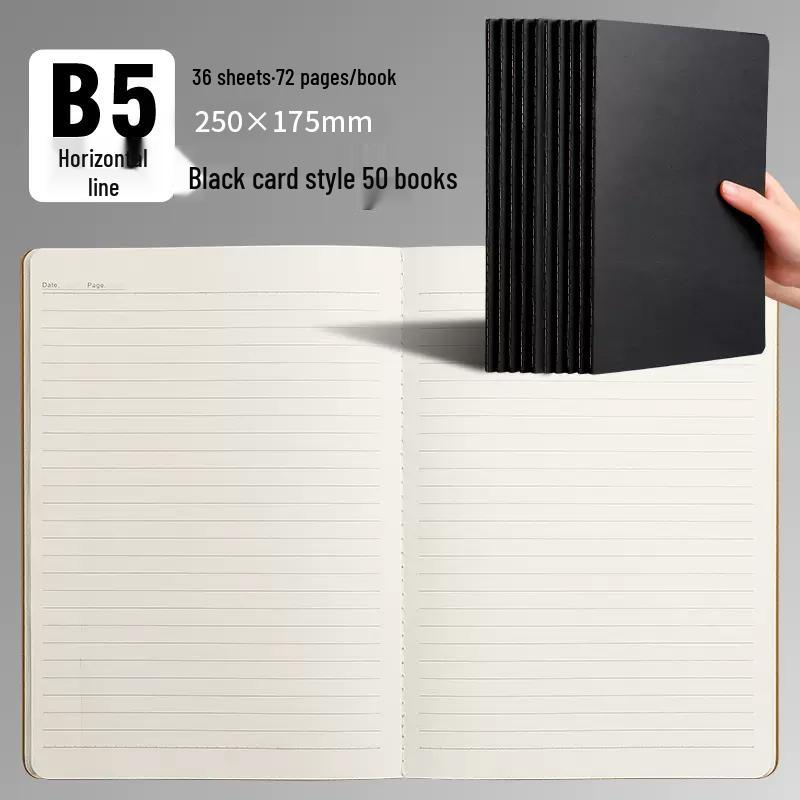 100-Page A5/B5 Black Cowhide Notebook for College Students