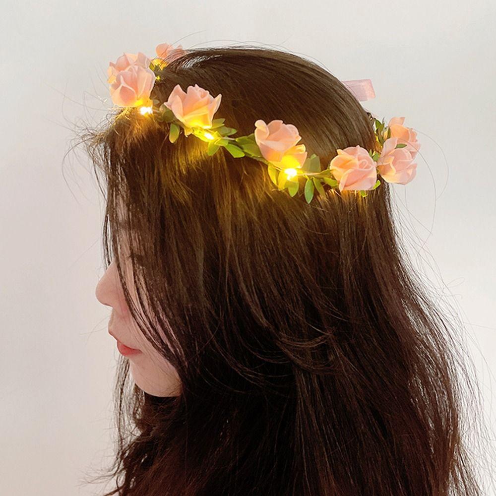 Wedding Foam Party Women Headwear Wreath Decoration LED Light Garland Crown Flower Headband