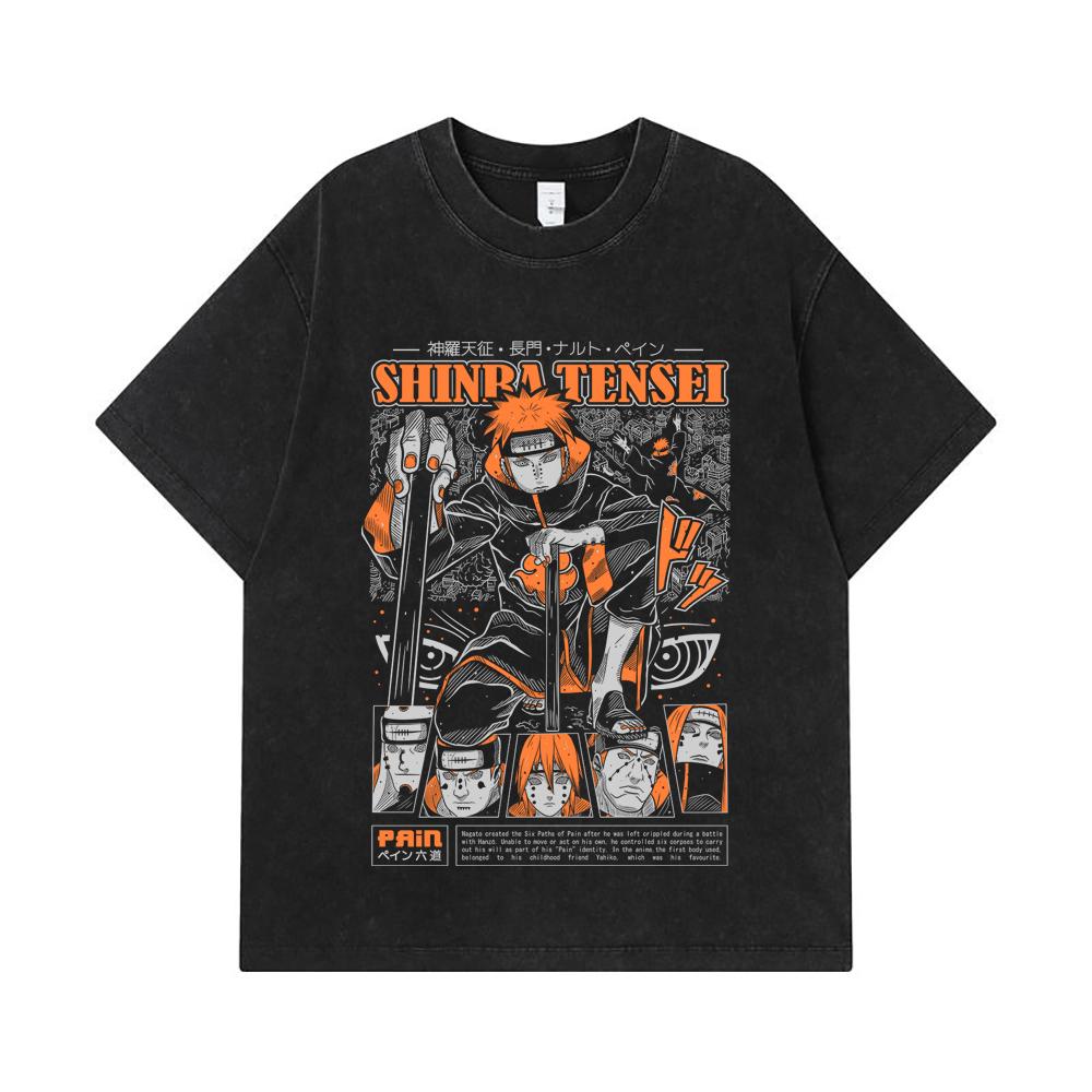275 GSM Washed T-shirts 100% Cotton Naruto V21 Pain Print Unisex Heavy Cotton T Shirt
