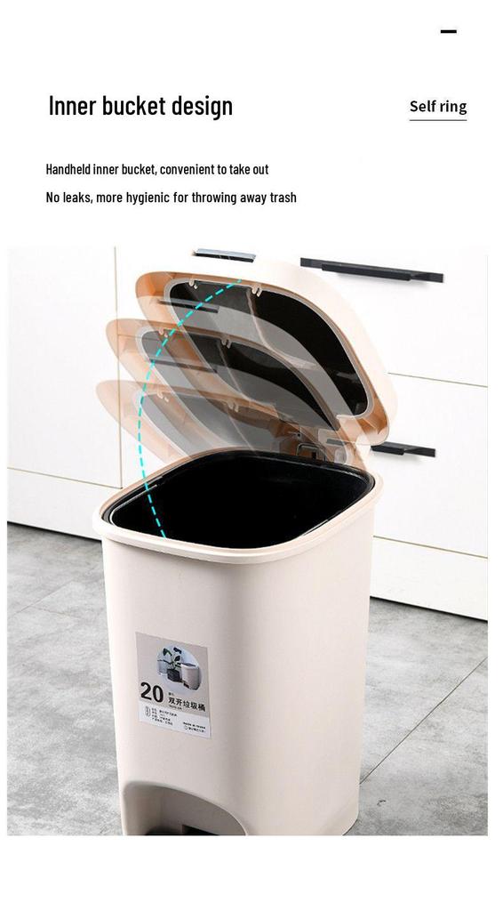 Large Odor-Proof Foot Pedal Trash Can with Lid for Home: Double Opening for Bedroom, Living Room, Kitchen, Bathroom, and Toilet.