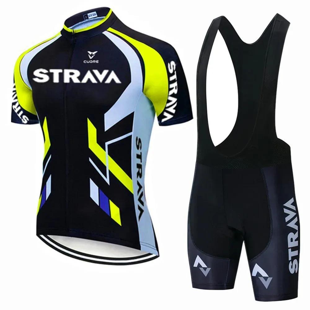 Strava Bicycles Cycling Jersey Set MTB Mens Cycling Maillot Summer Cycle T-Shirt Bib Shorts Suit Triathlon Mountain Bike Clothes