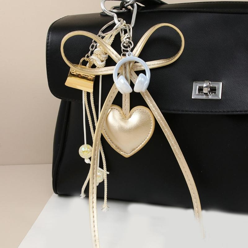 Braided Rope Keychain Heart Bows Earphone Bag Pendant Charm Fashion Bag Accessories for Handbag,Backpack Decorations