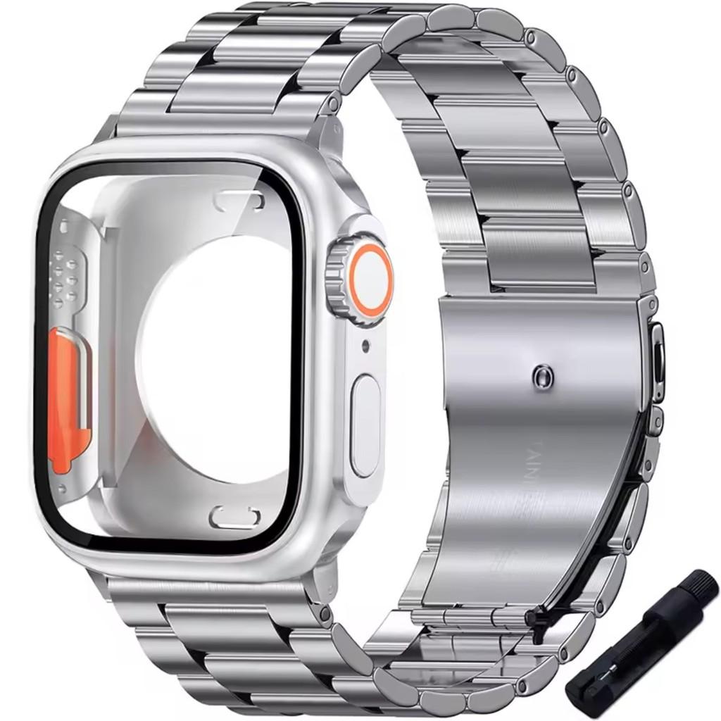 

Glass Case+Metal Stainless Steel Strap For Apple Watch S11 S10 42mm 46mm 45mm 44mm 41mm 40mm iWatch Series 11 10 9 8 7 6 5 4 se 46mm-Series 11 10