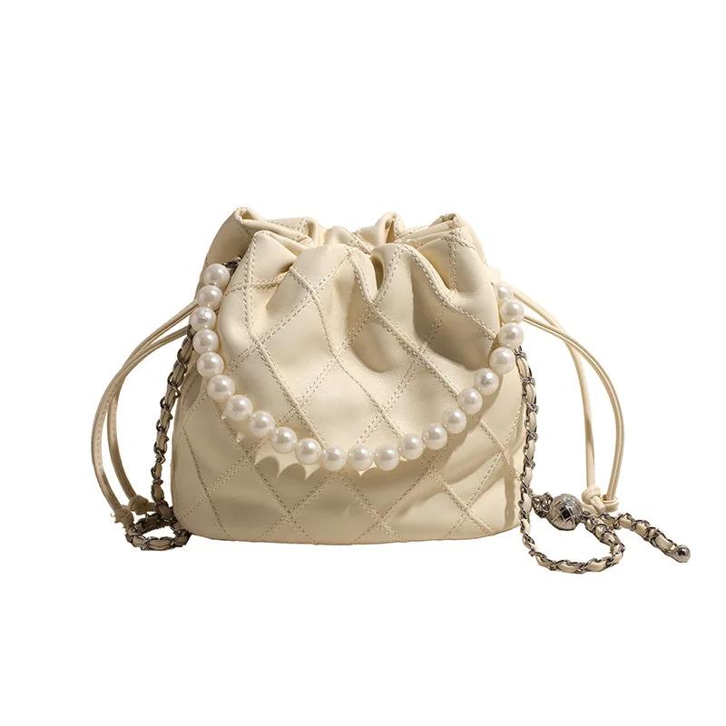 Genți de umăr pentru femei Geantă tip găleată cu lanț de perle Geantă crossbody versatilă la modă pentru femei Genți de designer Poșetă și genți de mână