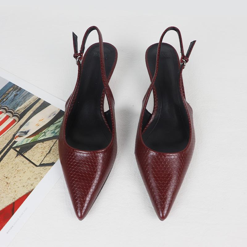 Mode 2025 Frühling High Heels Damen Kleiderschuhe Schlangenmuster Retro-Stil Spitz Mules Slingbacks Elegant Arbeit Büro Dame Pumps