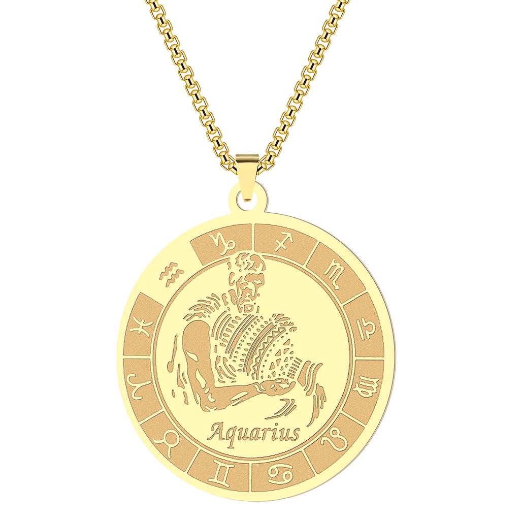 Kinitial Stainless Steel Aquarius Zodiac Sign Pendant Necklace For Women Chain Choker Jewelry Charm Astrology Necklaces Gift