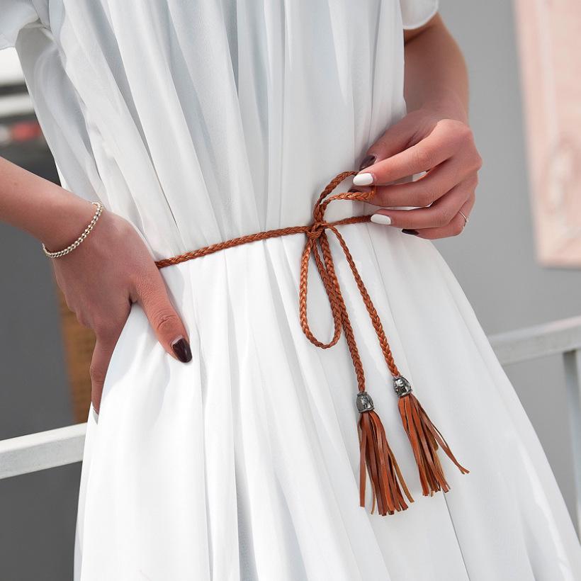 Cintura bohémien da donna intrecciata con nappe, catena per vita decorata con nodo intrecciato, corda per vita da donna alla moda