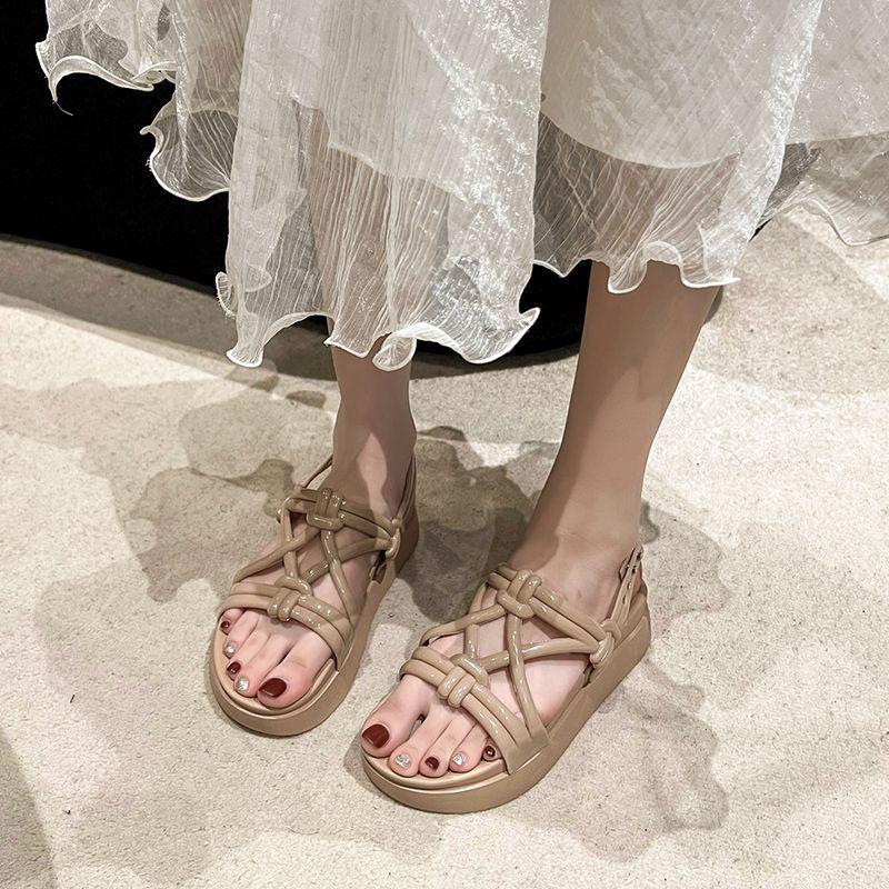 Furniture non-slip muffin sole casual Roman shoes soft sole 2025 summer new outer wear Maillard thick-soled cool slippers women