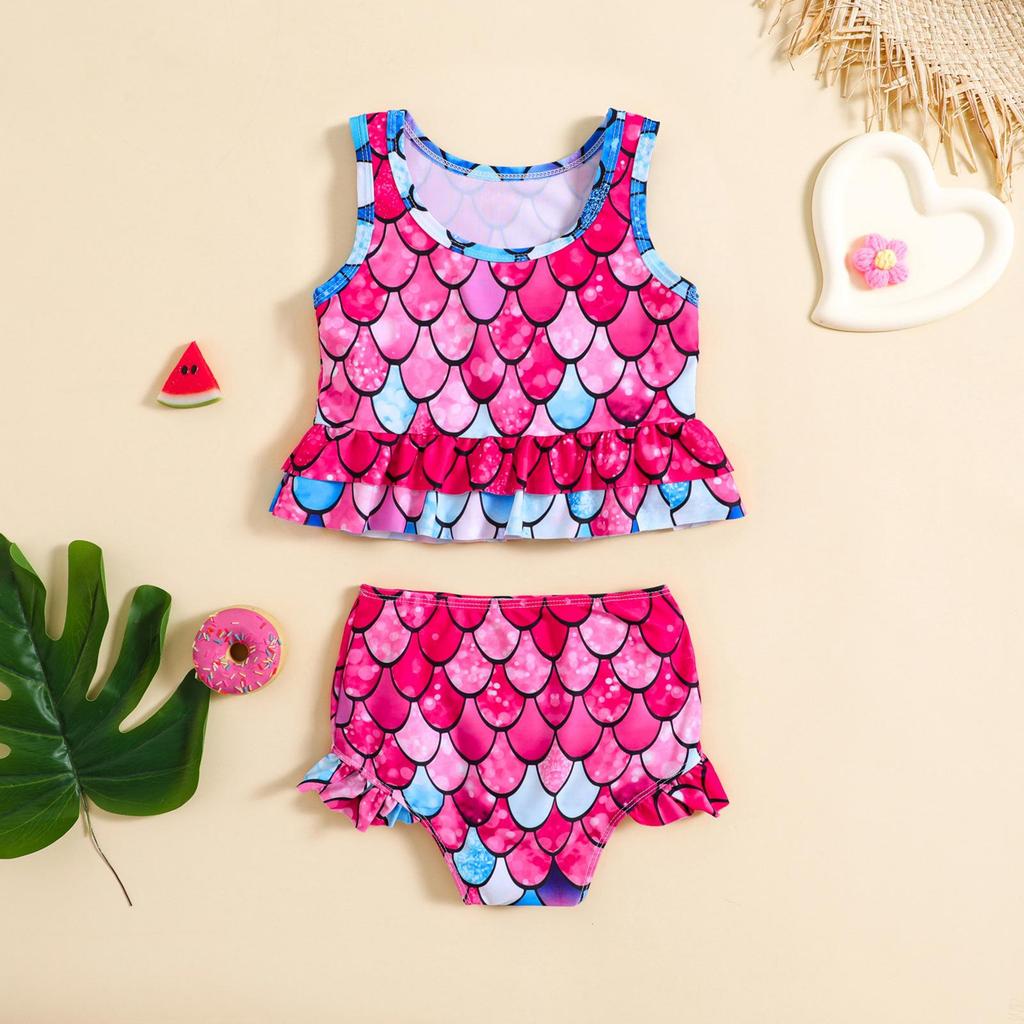 Exclusive Girls' Fish Scale Print Swimsuit Set