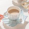 Pearl Shell Design Ceramics Mug with Pillow Tray,Afternoon Coffee Mug Tea Mug Premium and Exquisite Household Mugs and Plate Set