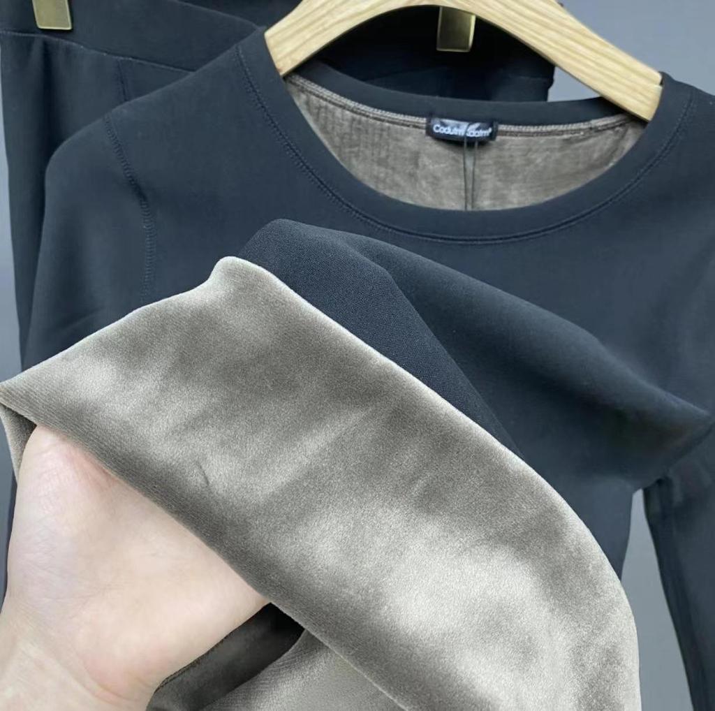 Volcanic Rock Winter Thermal Suit: Thick, Solid Color Round Neck Underwear for Men & Women - Autumn/Winter