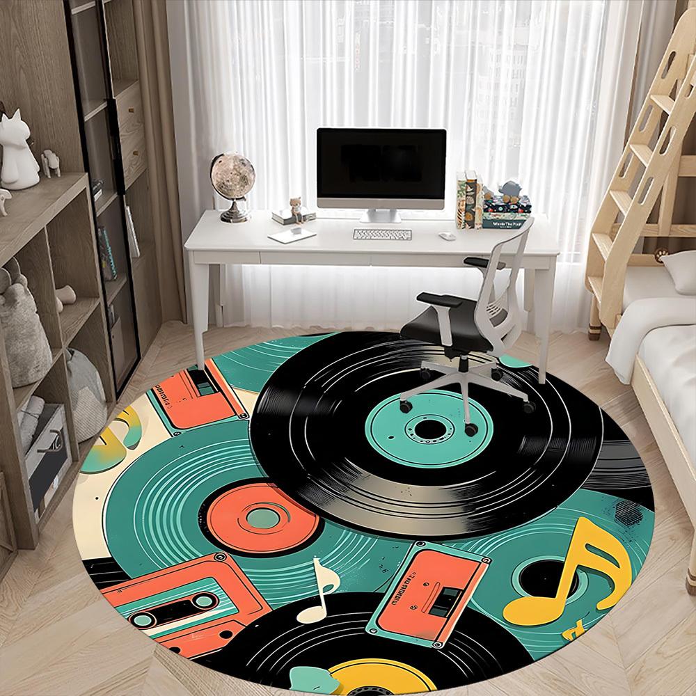 1pc Music Retro Office Round Area Rug, Indoor Mat Suitable ForOffice, Under Office Chairs Bedroom Living Room Home Decor T168