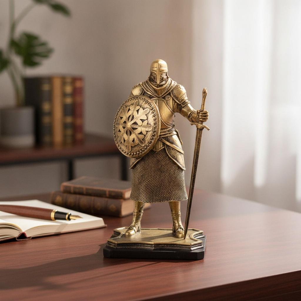 Metallic-LookLook Medieval Knight Figurine Nordic with Buckler