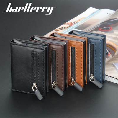 Baellerry Avrupa ve Amerikan Tarzı Erkek Moda Kısa PU Deri Cüzdan Fermuarlı Bozuk Para Cüzdanı Alüminyum RFID Kart Tutucu Kısa Pop-up Kart Kılıfı