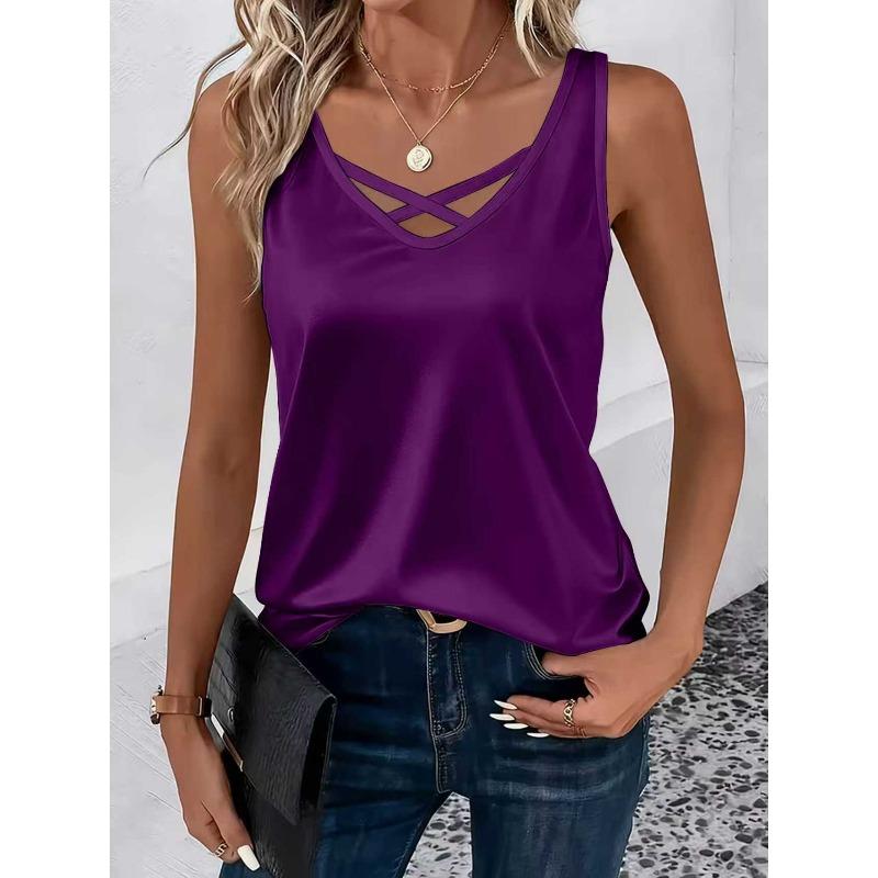 BITCED Women's Fashion Casual Solid Color Print  Sleeveless V-Neck Blouses & Shirts