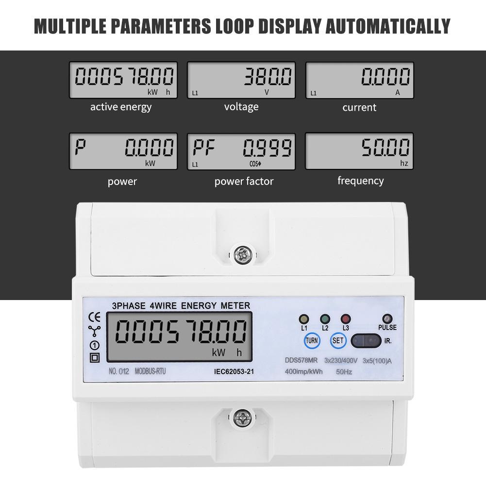 RS485 3 Phase 4 Wire LCD Energy Meter with Voltage Current Frequency Power Factor Display