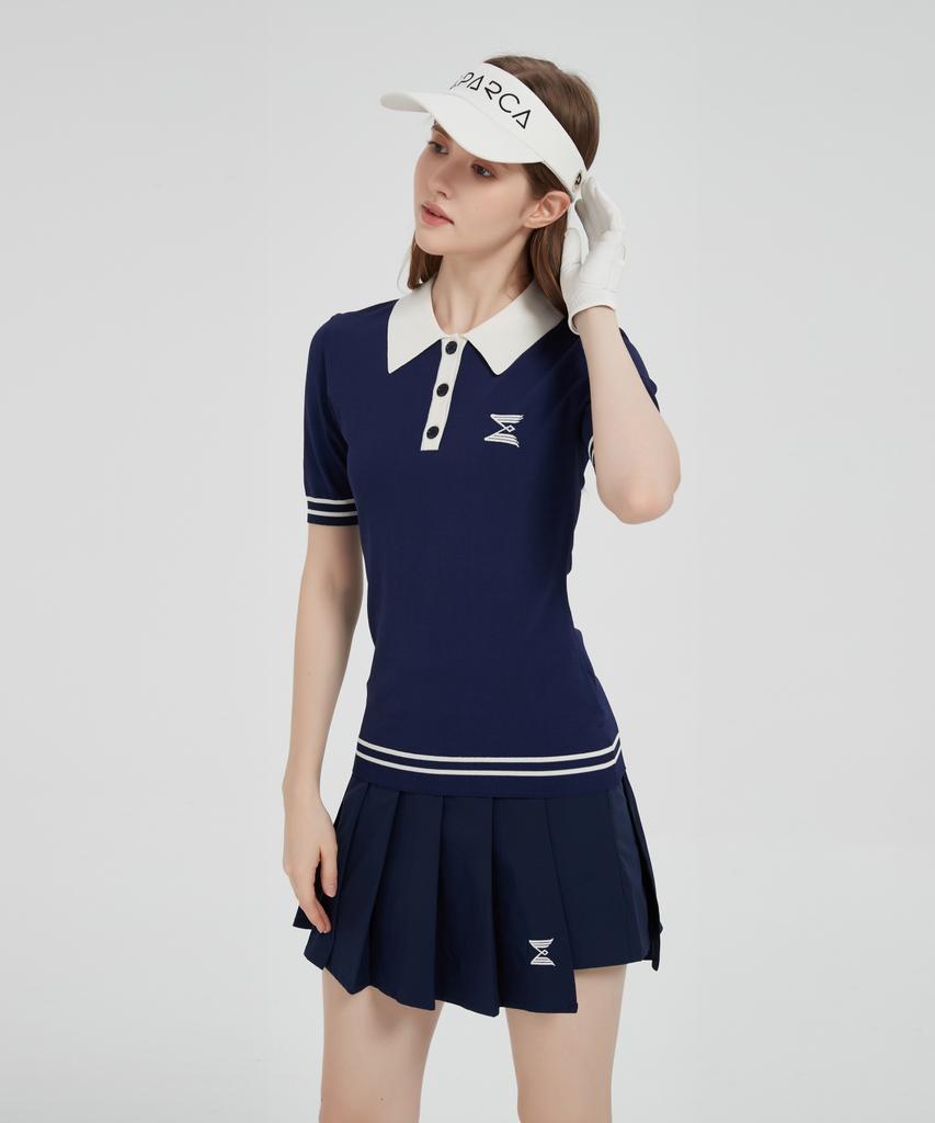 E.PARCA Blue Ponce Knit Short Sleeve Top