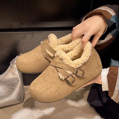Metallschnalle Schneestiefel Winter Neu Runde Spitze Tiefer Schaft Wolle Warm Kurz Baumwollschuhe