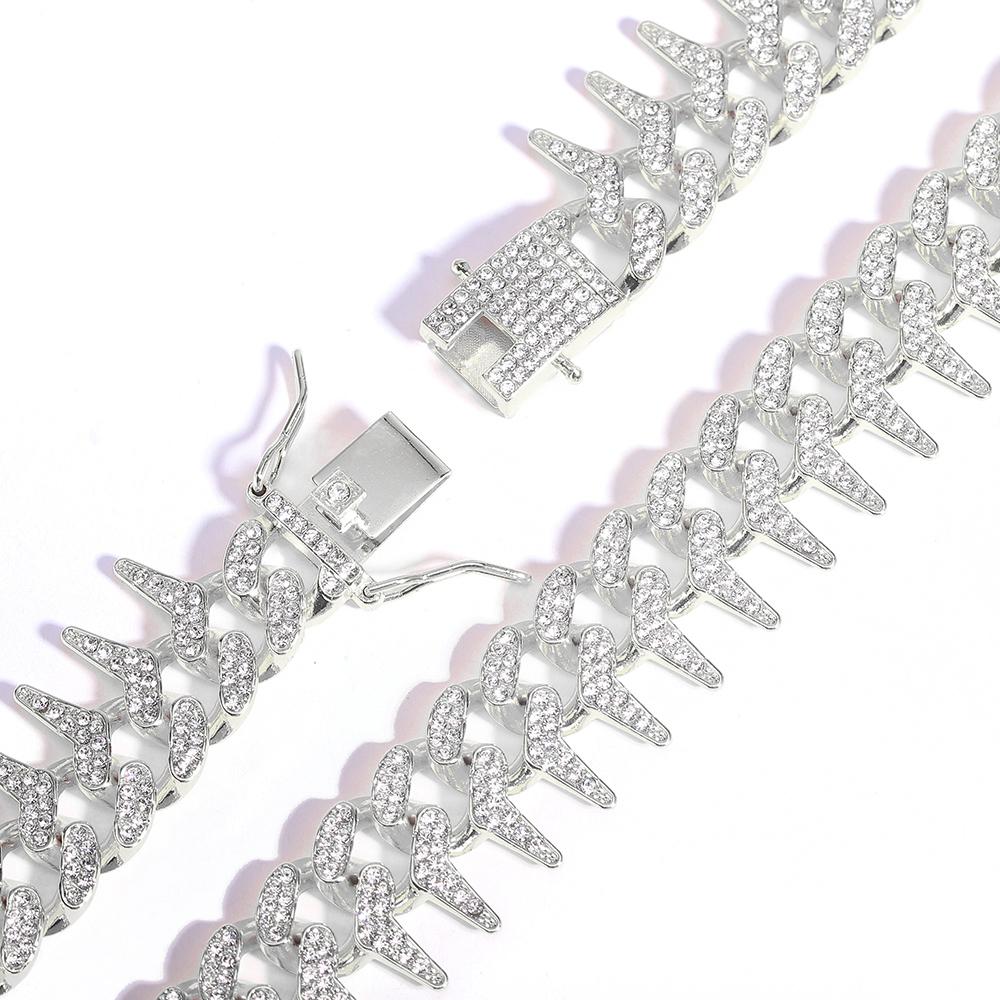 Hip Hop 21MM Shiny spike Cuban Link Chain Bracelets Women Men Rhinestone Iced Out Chain Bracelet Punk Christmas Jewelry Gift