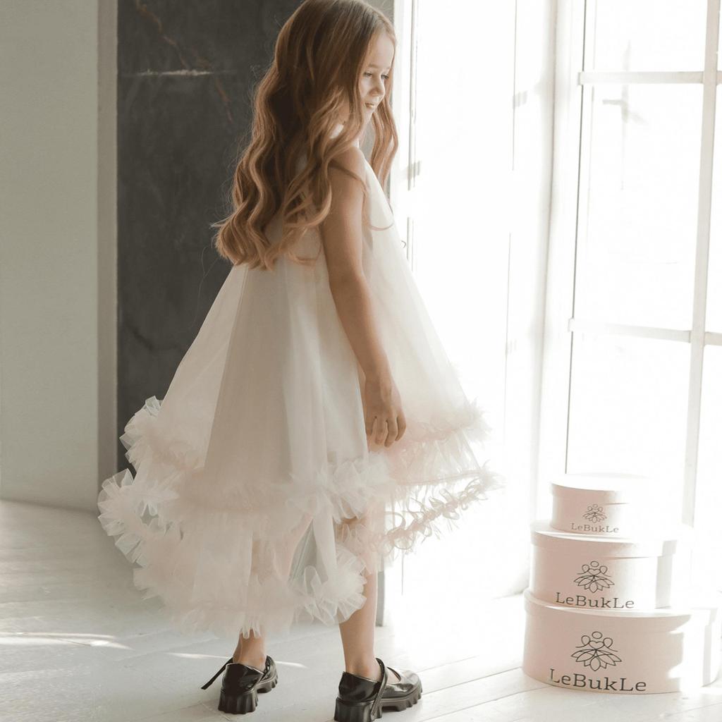 European American Children's Puffy Mesh Flower Girl Dress for Weddings and Birthdays