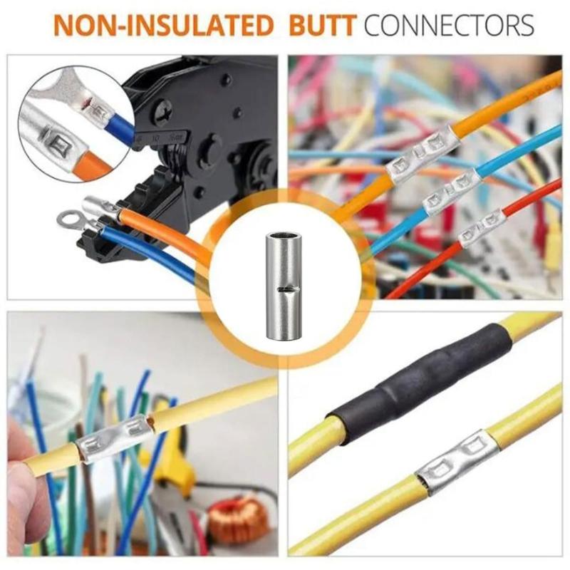 300Pcs NonInsulated Butt Connectors Butt Terminals Electrical Wire Connectors Tinned Copper Crimp Splices Cable Ferrules