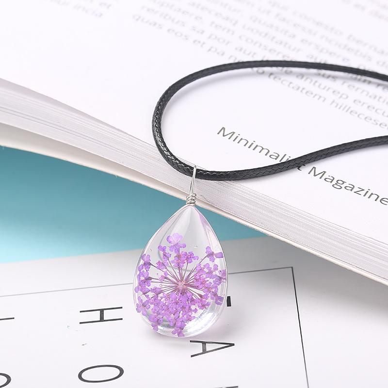 Direct Sales Hand-Wound Water Drop Dried Flower Pendant Dried Flower Plant Specimen Glass Creative Simple Necklace Pendant