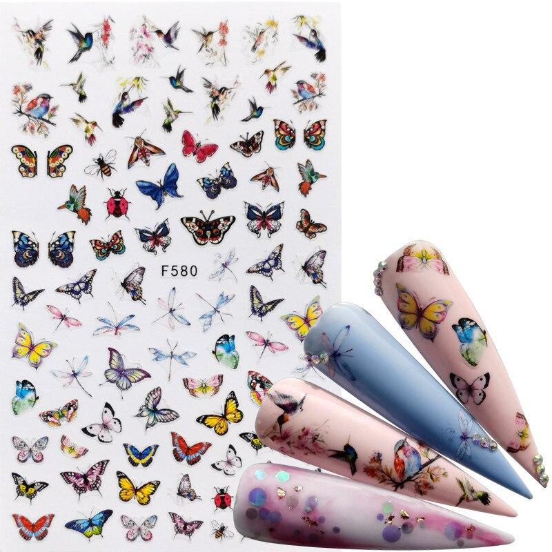 1pc 3D Nail Stickers Spring Summer Natural Flower Leaves Simulation Dried Flower Dragonfly Nail Applique Water Slides Decoration