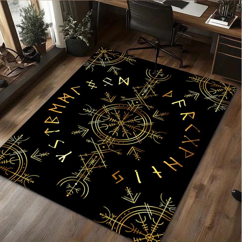 1Pc Viking Runes Print Rug - Home Decoration Carpet For Living Room Bedroom Flooring Computer Chair Area Rug