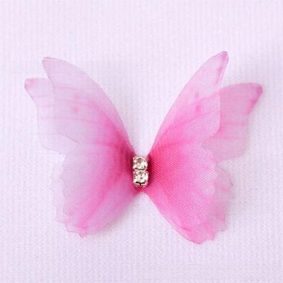 50Pcs 3D Organza Fabric Butterfly Appliques Rhinestone Double-layer Chiffon Butterfly Embroidered Patches Colorful Translucent