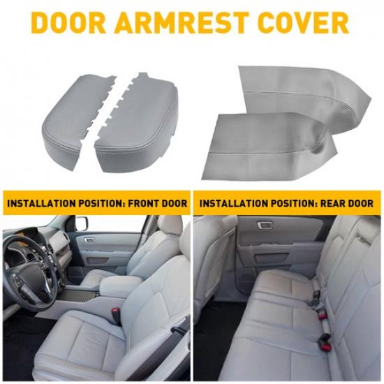 2009-2015 for Honda Pilot Front Door Leather Rear Panels Armrest Trim Cover Gray