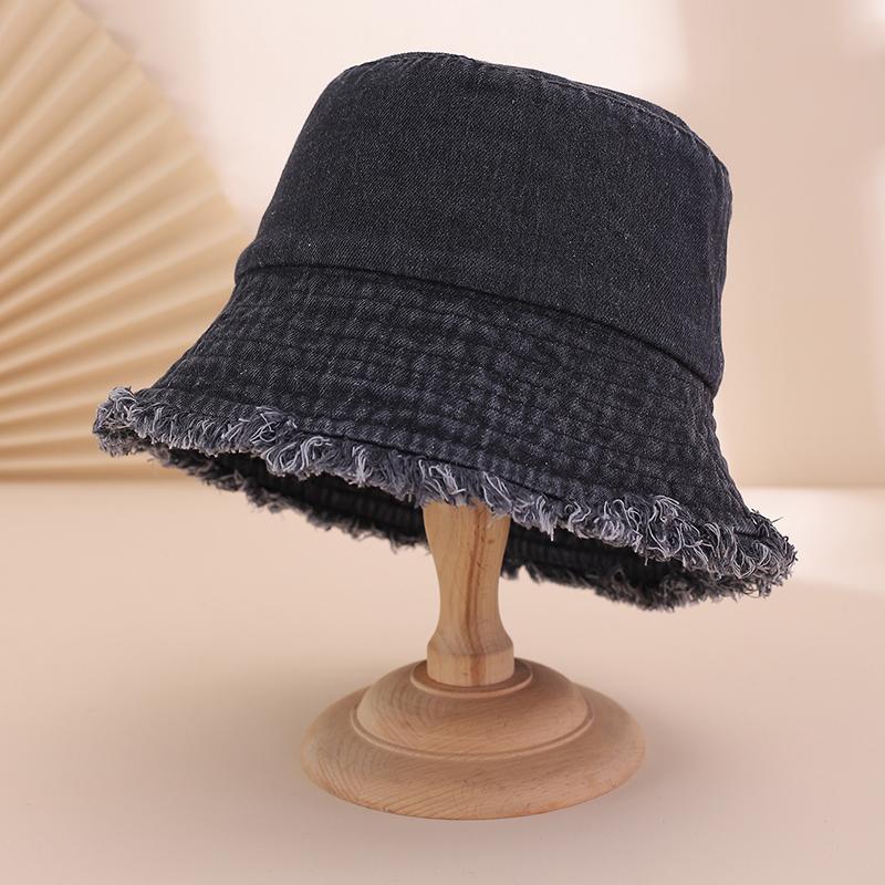 New Japanese-style washed denim solid color fringed fisherman's hat, fashionable, casual and versatile basin hat