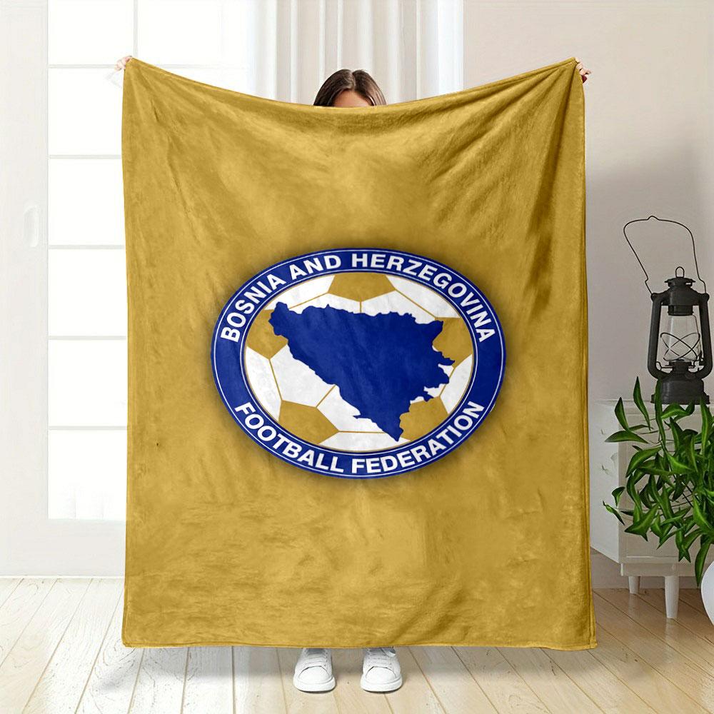 Bosnia Football Federation Emblem Patterned blanket, flannel, suitable for all seasons, home decor, warm and cozy