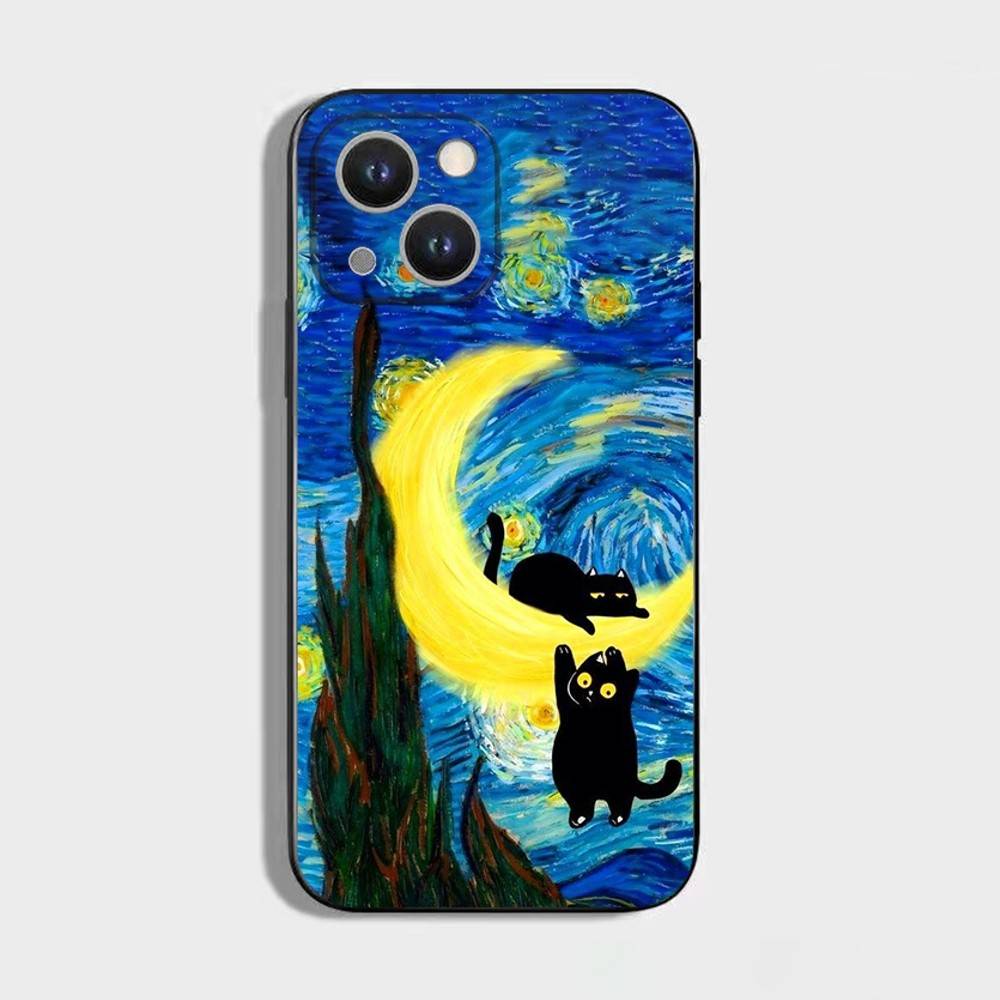 Abstract Art Black Cat Phone Case For iPhone 16,15,14,13,12,11 Plus,Pro Max,XS,X,XR,SE,Mini,8,7,Soft Silicone Black Cover