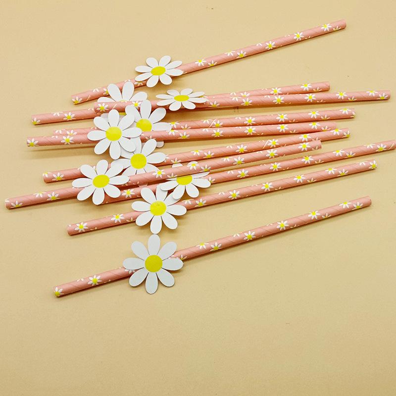 Creative Pink Daisy Party Straws with Decorative Card