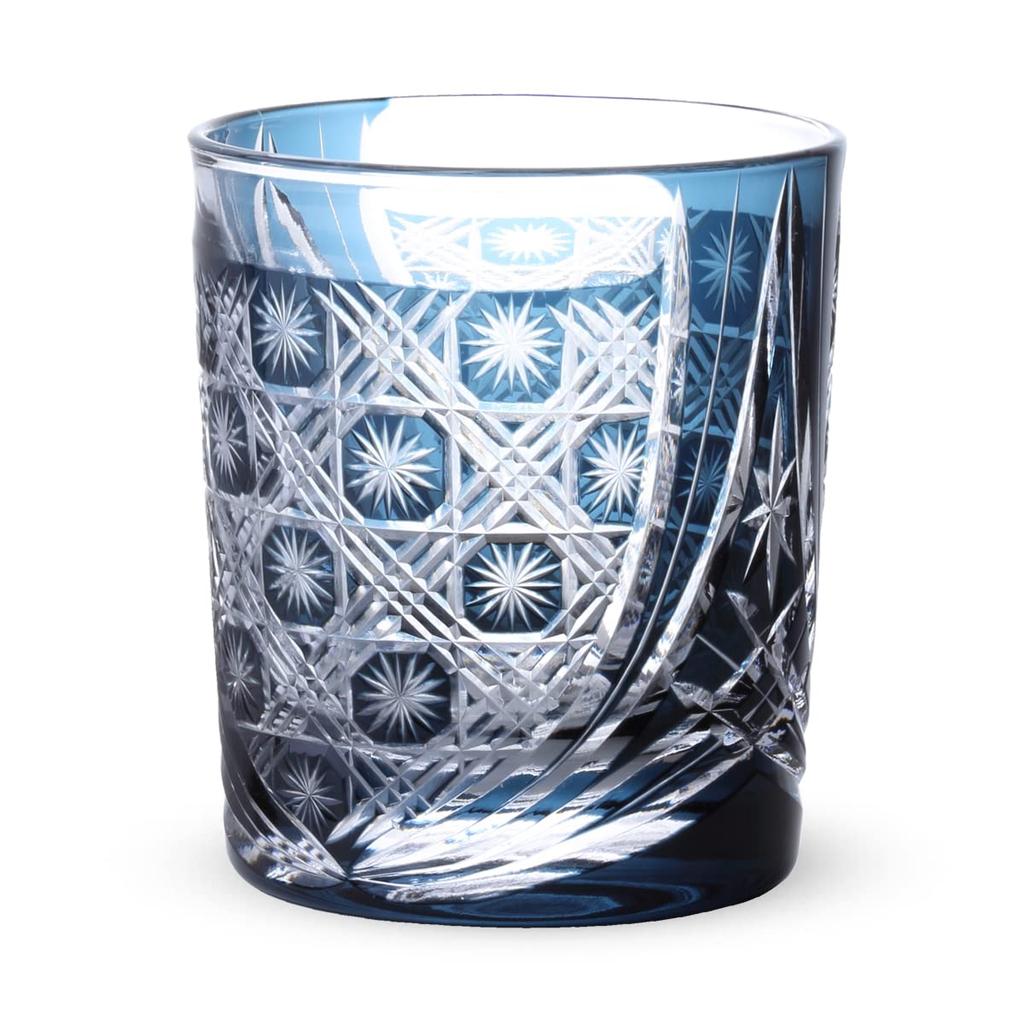 Retro Kiriko Glass Waterfall Ink Current Model J-kitchens Cup, 80xH90mm, 280cc, Pattern, Blue,