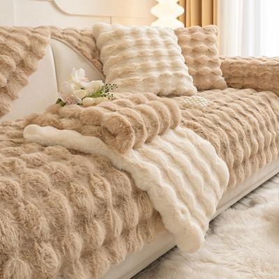 Thickened Rabbit Plush Sofa Cover Universal Non-slip Winter Warm Sofa Towel Couch Cushion Slipcovers for Living Room Furniture