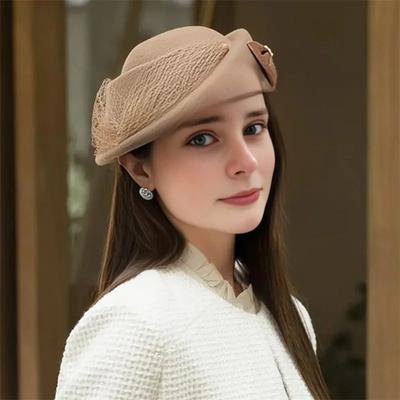 Women's Elegant Wool Beret Hat Elegant Bow Mesh Soft Warm Painters Cap Artist Hat for Fall Winter