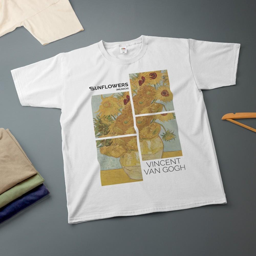Sunflowers van Gogh  T-Shirt Classic Painting Tee Various Sizes & Colours Unisex T-Shirt L