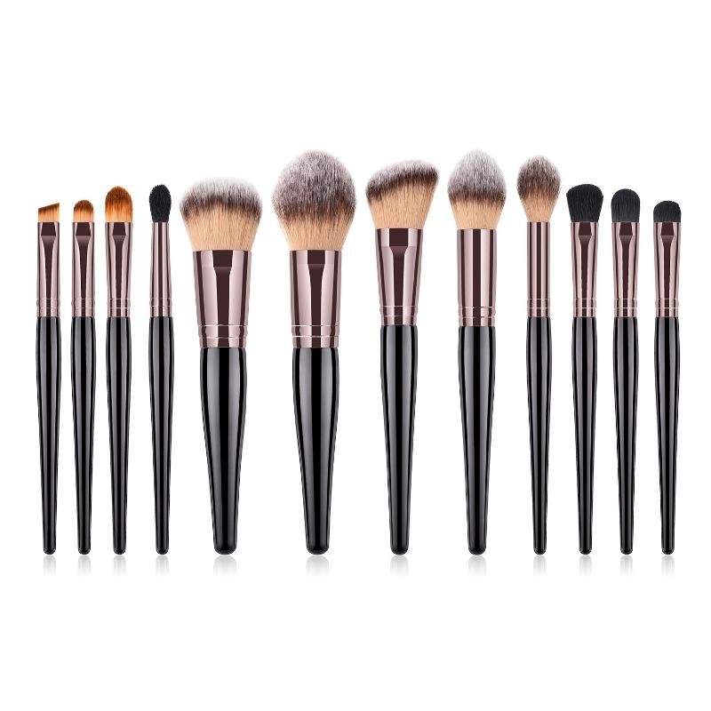 12pcs Makeup Brushes Powder Paint Eye Shadow Brush High-end Wooden Handle Gourd Shape Makeup Brush regular size чёрный