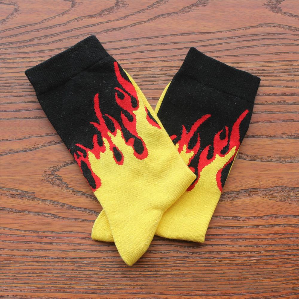 Flame Socks for Men Women Hip Hop Cartoon Fire Yellow Black Fashion Designer Sports Skateboard Cool Stuff Gift (SO23)