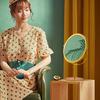 LALAFINA Tabletop Stand Mirror, Round, Compact Design with Stable Base, for Dressers, Gold, 27 x 19 x 10 cm
