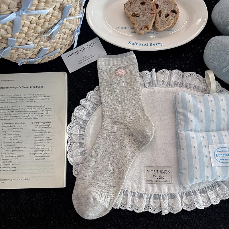 

Cherry Buttoned Socks - Children s Summer Lightweight Mesh Perforated Tube Socks with Sweet Lace Trim and Solid Color Pile-up Socks 1 pair сірий