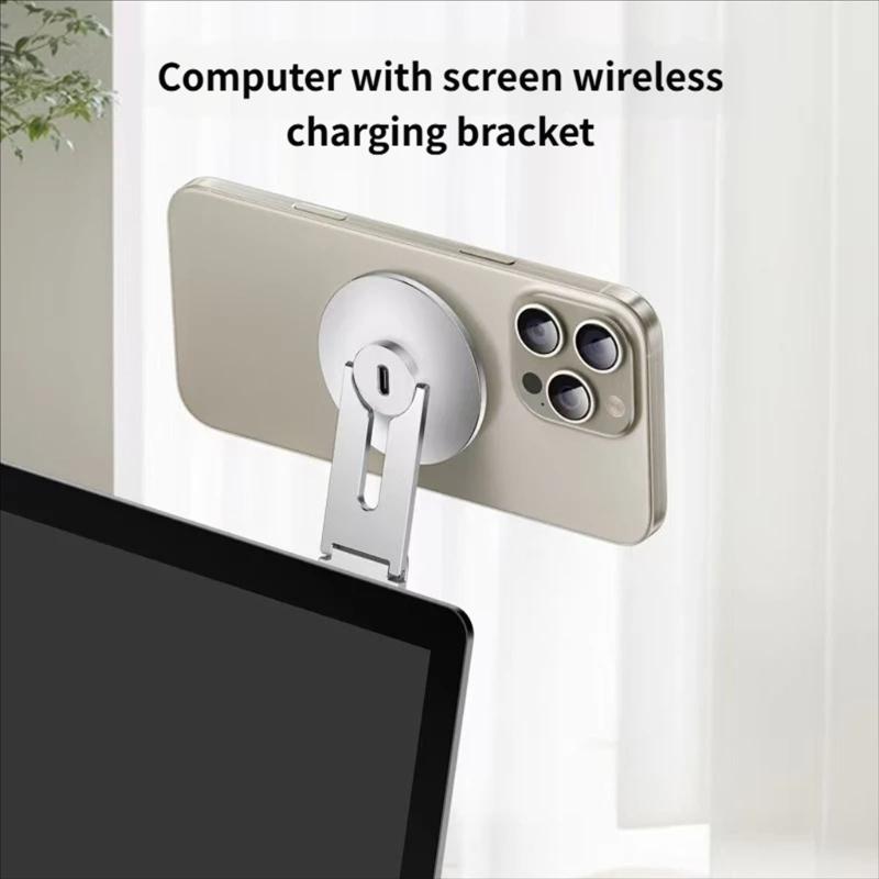 1 Set 360 Degree Rotating Metal Phone Holder Wireless Charging Dock Foldable with Cable For Multi Angle Viewing