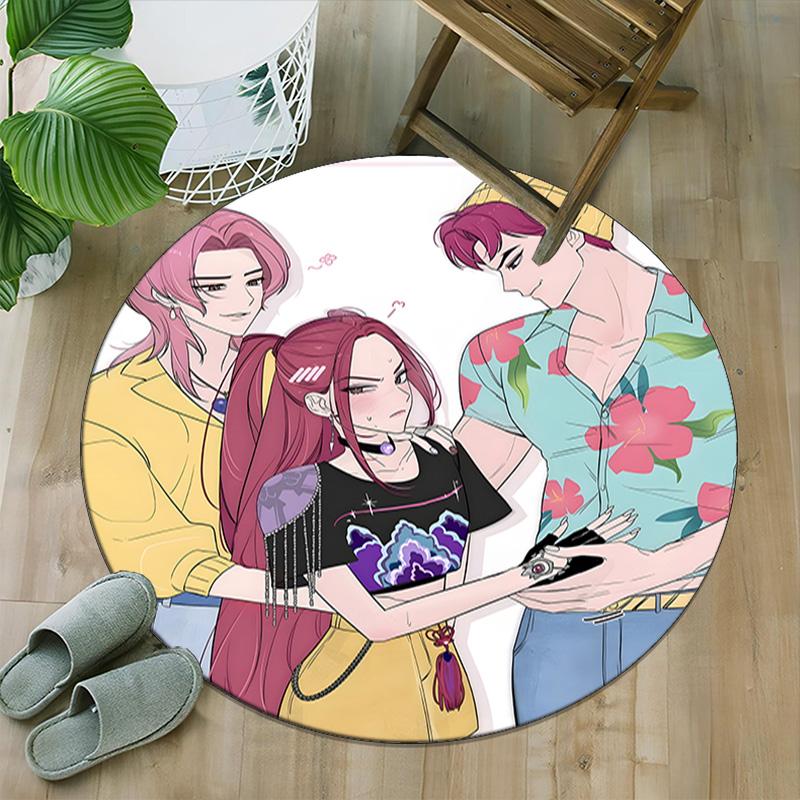 1pc KPop Demon Hunters27 Print Round Carpet Chair Round Carpet Suitable for Bedroom Living Room Home Decorative Carpet